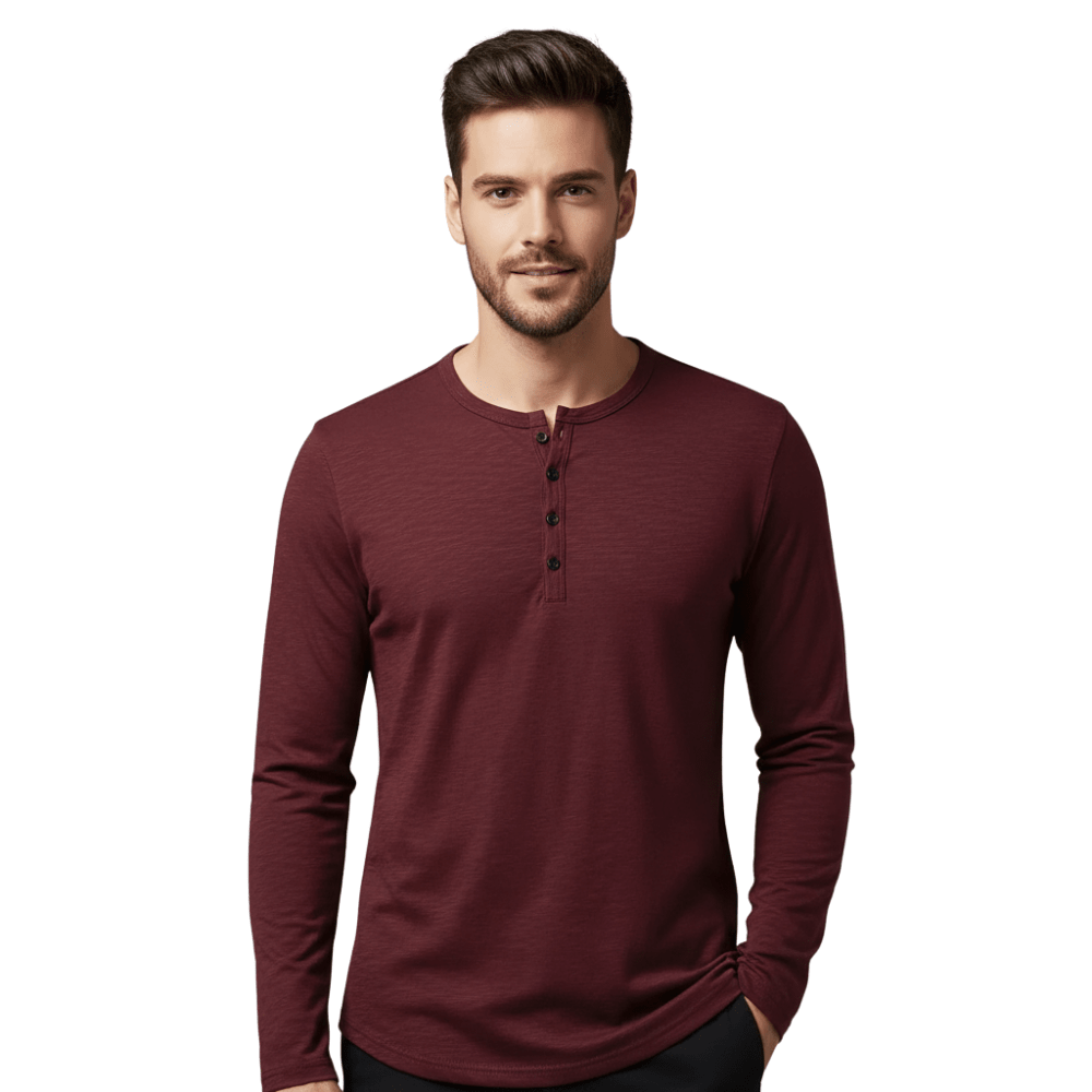 Men's Shirt ¡ª Long Sleeve Crew Neck Button Placket