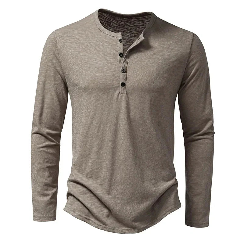 Men's Shirt ¡ª Long Sleeve Crew Neck Button Placket
