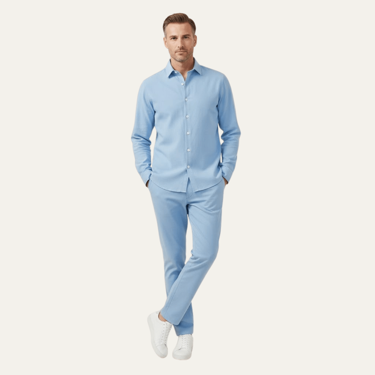Men's Shirt & Pants Set ¡ª Long Sleeve Relaxed Fit Matching Design