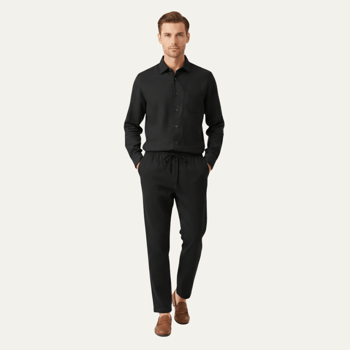 Men's Shirt & Pants Set ¡ª Long Sleeve Relaxed Fit Matching Design