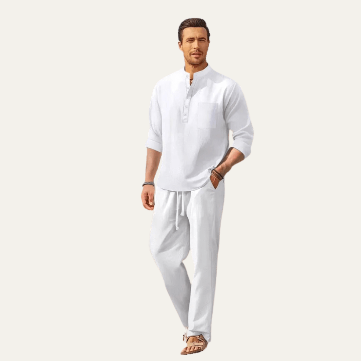 Men's Shirt Set ¡ª Long Sleeve Stand Collar Drawstring Pants