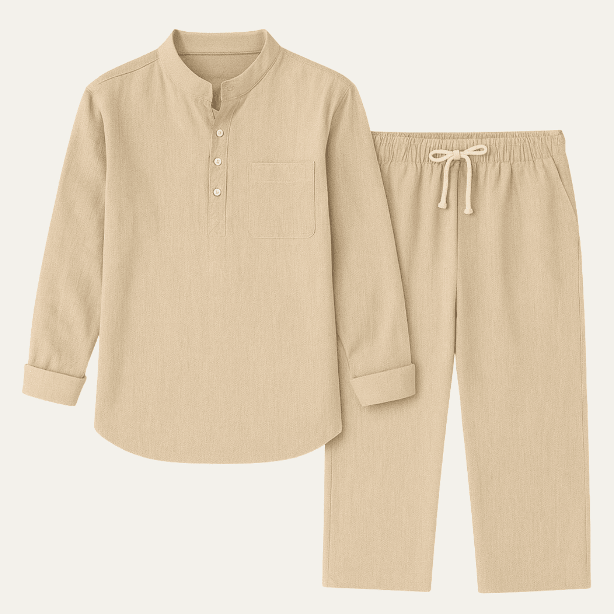 Men's Shirt Set ¡ª Long Sleeve Stand Collar Drawstring Pants