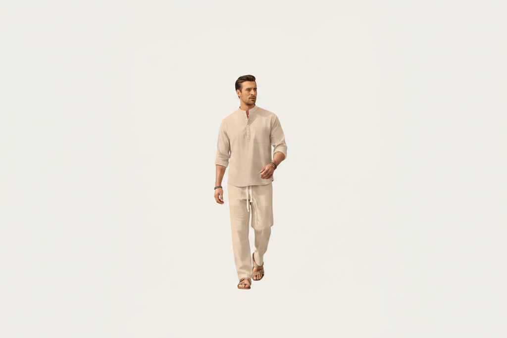 Men's Shirt Set ¡ª Long Sleeve Stand Collar Drawstring Pants