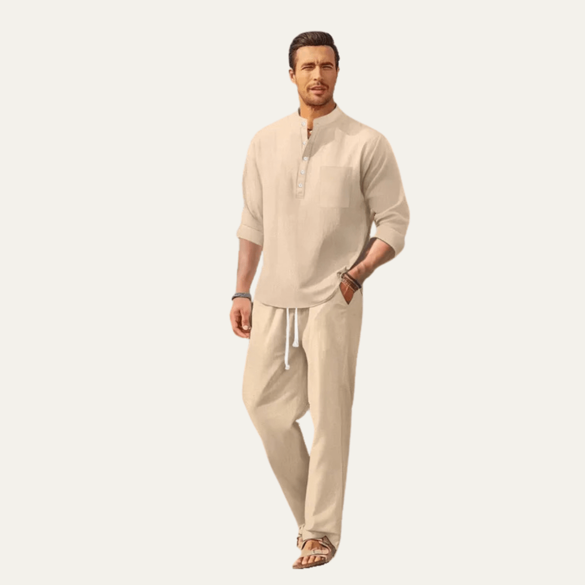 Men's Shirt Set ¡ª Long Sleeve Stand Collar Drawstring Pants