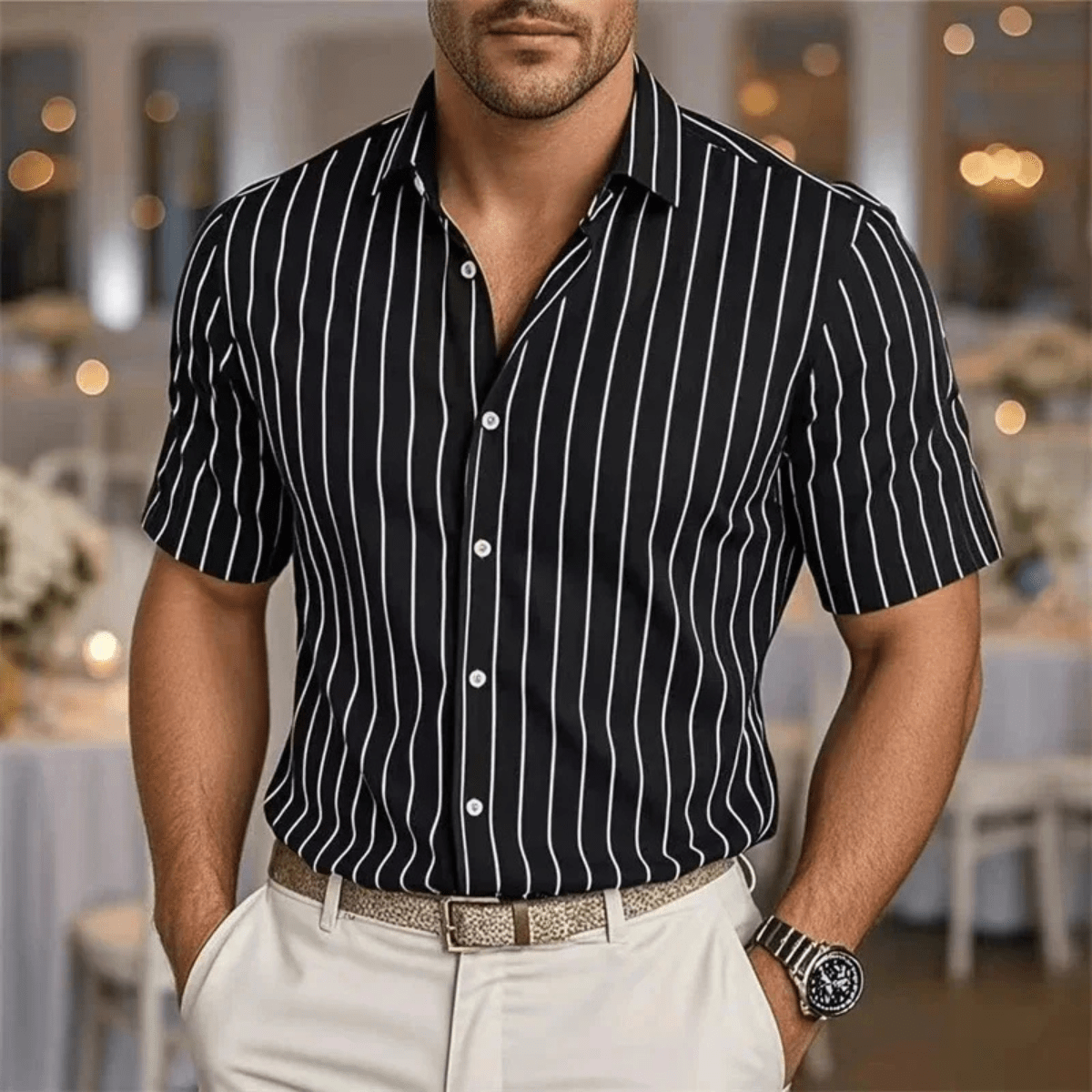 Men's Shirt ¡ª Striped Pattern Long Sleeve Button Placket