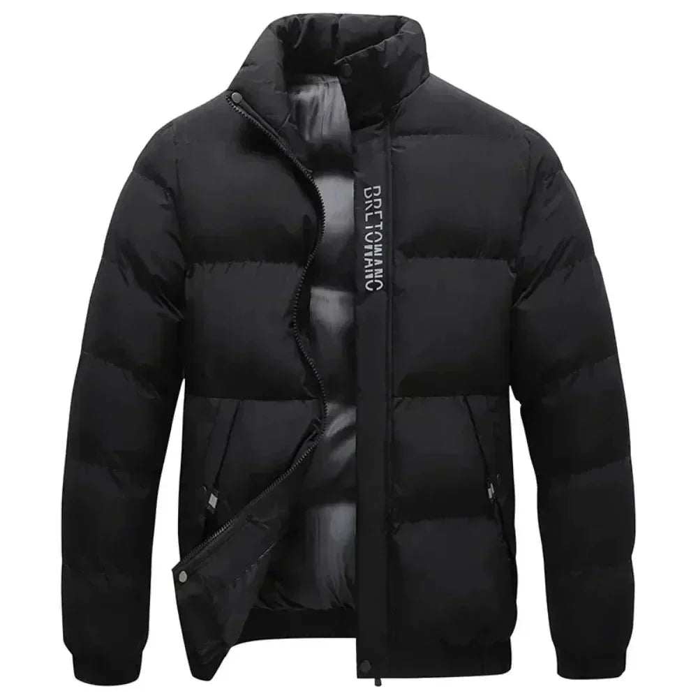 Puffer Jacket Men Stand Collar Wind Resistant Insulated Snap
