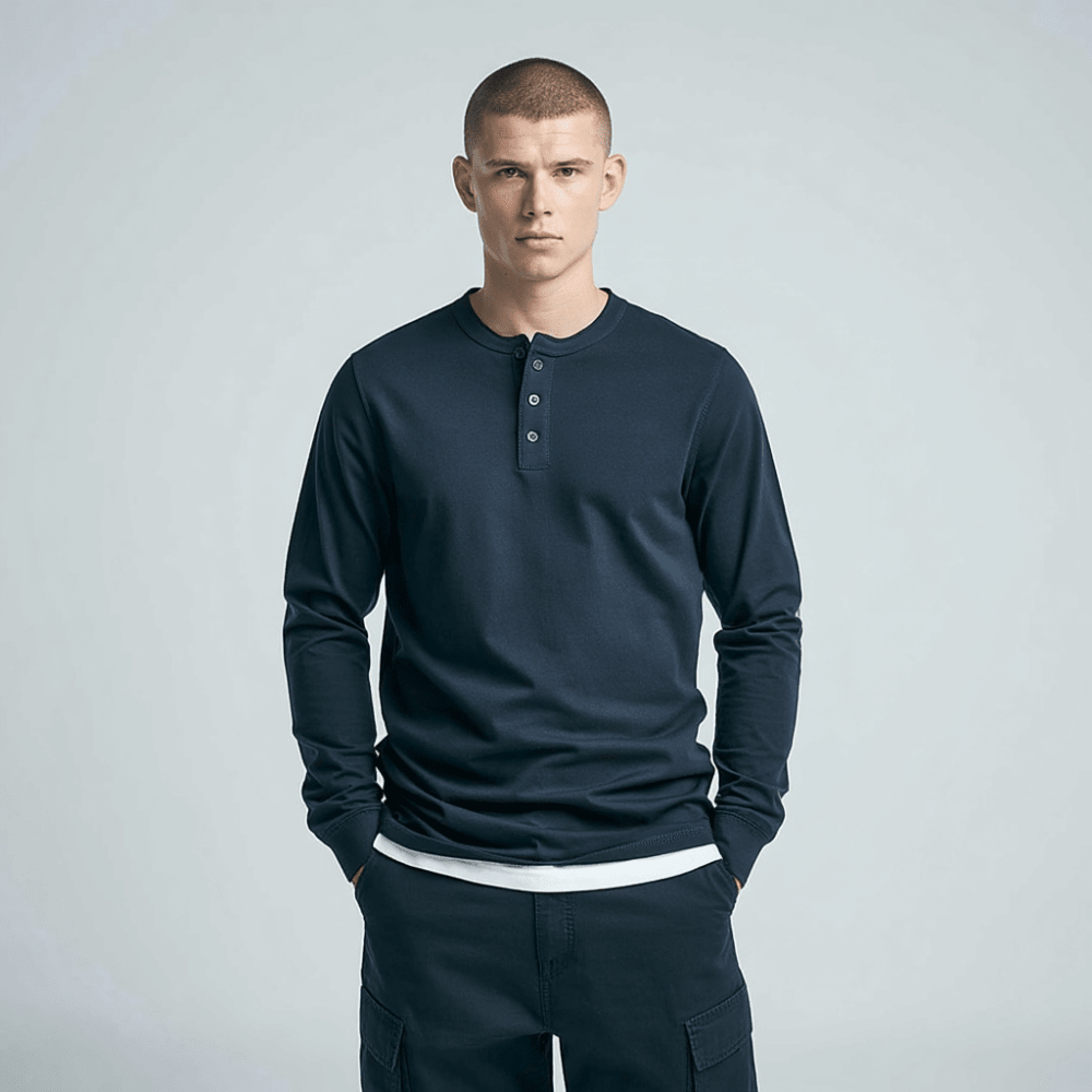 T-Shirt Men Long Sleeve Collarless