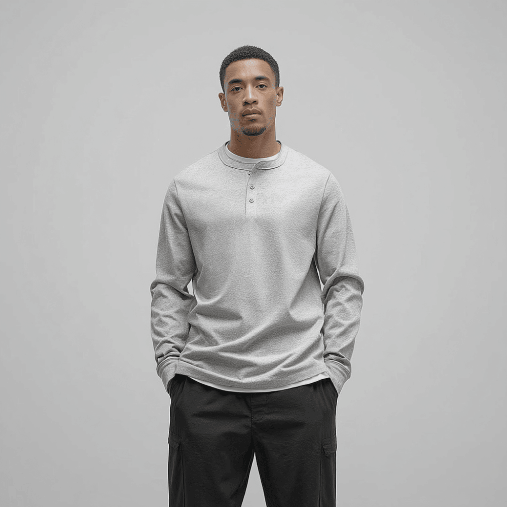 T-Shirt Men Long Sleeve Collarless